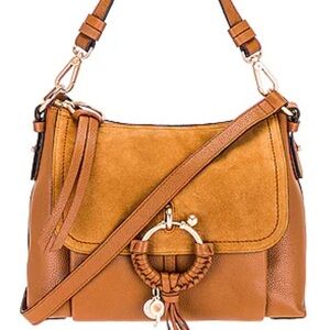 Luxury See By Chloe Tan Leather Suede Shoulder Bag Polished Finish Like New